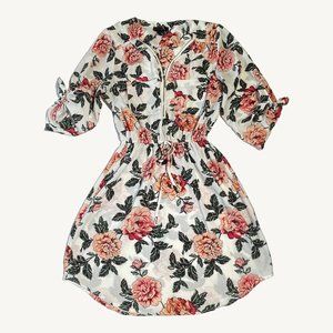 Streetwear Society Floral 3/4 Sleeve A-Line Dress Zip Front Size Small